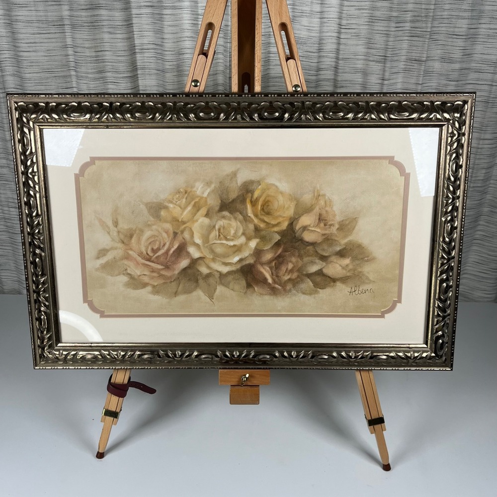 Albena Framed Floral Rose Graphic Print Ornate Metallic Frame Wall Art 29 x 18
